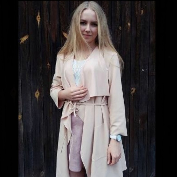 Waterfall Collar Pocket Front Wrap Coat - Picture 7 of 8